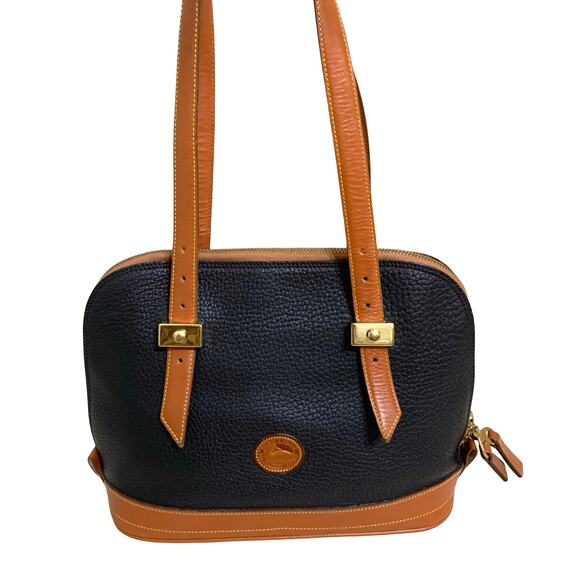 DOONEY & BOURKE Vintage All-Weather-Leather Black/Tan METRO ZIP ZIP Dome Handbag - Picture 1 of 16
